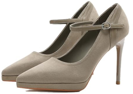 Vosswear Zapatos de tacón Plataforma Punta Afilada Mujer, Hebilla Ajustable | Tela suave, hebilla ajustable, tacón fino stiletto, plataforma gruesa, suela antideslizante