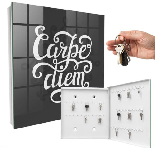 Caja guardallaves de Vidrio 30x30 cm Carpe Diem Puerta Derecha Blanco | Colgador | Vitrina | Expositores | Depósito | Armario | Gancho | Cuadro | Mueble | Recipiente | Soporte
