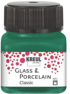 Kreul 16225 - Glass & Porcelain Classic Vert foncé, en Pot de 20 ML, Peinture Brillante pour Verre et Porcelaine à Base d'eau, séchage Rapide, Opaque