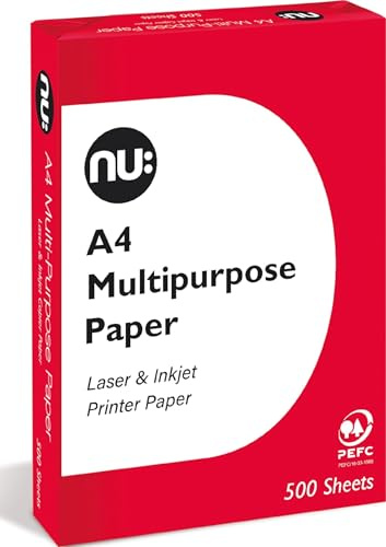 nu: A4 Multi-Purpose Printer Paper | White | 500 Sheets | Smooth Surface | Suitable for Inkjet, Laser & Copier Use | Ideal for Home & Office