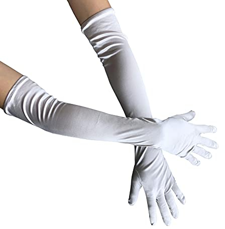 Langer Satin-Opernhandschuh für Damen, formell, ellenbogenlang, Handschuh für Braut, Abend, Tee, Party, Kirche, Hochzeit, W-G-1, Weiss/opulenter Garten, Einheitsgröße