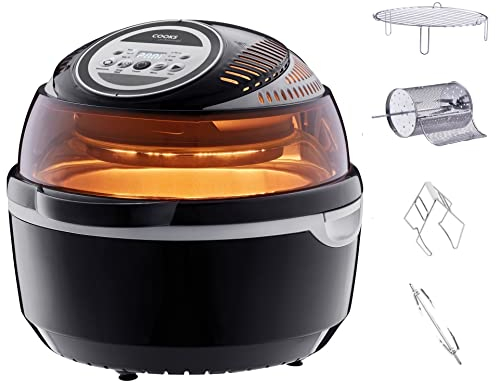 Cooks Professional Rotisserie Air Fryer | 1300W Energy Efficient Halogen Oven | Digital Fryer with Customisable Settings | Large 10L Capacity | Includes Accessories & Non Stick Bowl