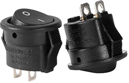 sourcing map Interruptor Basculante para Barco SPST Redondo Pequeño Negro AC 250V/3A 125V/6A 2 Posiciones, 10uds