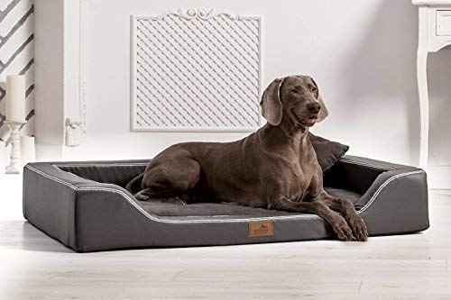 tierlando® Orthopädisches Hundebett Melody VIP aus Kunstleder und High-Tech Velours mit Latex-Matratze, Größe: 85x60cm | Farbe: 02 Graphit