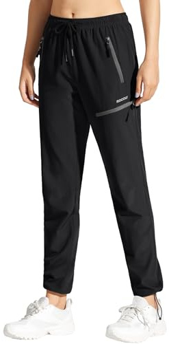 MOCOLY Pantaloni da Escursionismo da Donna Trekking Donna Asciugatura Rapida Traspiranti Pantaloni da Montagna UPF 50+ con Cerniera per attività All'aperto Lungo Nero S