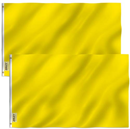 Anley 2er Pack Fly Breeze 3x5 Fuß Feste gelbe Flagge - Lebendige Farbe und UV-Lichtechtheit - Leinwandkopf und doppelt genäht - Einfache gelbe Flaggen Polyester mit Messingösen 3 x 5 Ft