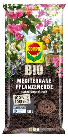 COMPO BIO Mediterrane Pflanzenerde torffrei für die Bildung schöner, intensiver Blüten und Früchte 40L