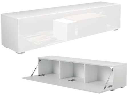 PLATAN ROOM Fernsehschrank TV-Lowboard 105/140 / 160/210 / 280 In Weiß Hängend Oder Stehend Hochglanz Matt (140 x 30 x 32, Weiss Matt/Weiß Hochglanz)