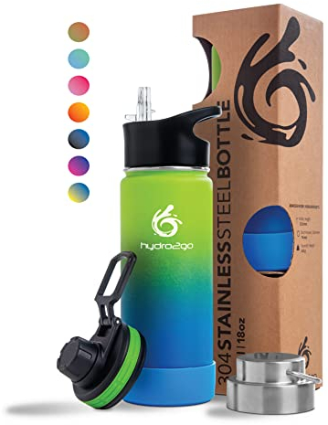 hydro2go Edelstahl Trinkflasche – BPA-frei, 12h heiß & 24h kalt, mit 3 Trinkverschlüssen – 530ml (Earth)