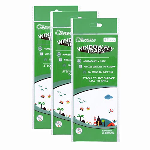 Garsum Trappole per mosche da finestra per interni, strisce appiccicose di carta per mosche, uccisore di mosche per la finestra di casa Decalcomania 12 trappole