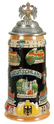 0.9L Beer Stein with Matel Pewter Lid Stanley Steel Germany Oktoberfest Tankard Eagle Bierkrug Drinking Glass Horn Coffee Mug Beer Stine Mug for Men for Beer Glasses