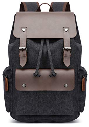 FANDARE Laptop-ryggsäck, med dragsko, för 15,6 tum laptop, skolryggsäck av segelduk, för män och kvinnor, perfekt för resor och universitetcampus, svart