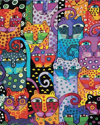 Artnapi Malen nach Zahlen Erwachsene mit Rahmen | DIY Handgemalt | Tiere - Bunte Katzen | Kit für Anfänger und Erwachsene | Set inklusive Acrylfarben & Pinsel | 40x50cm Leinwand | Ideal als Geschenk