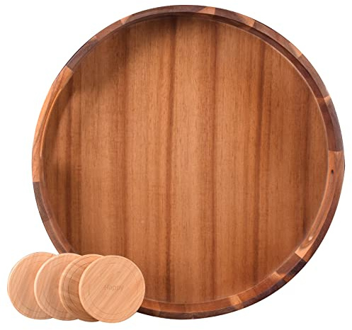 Plateau de service rond en bois (diamètre 40 cm)