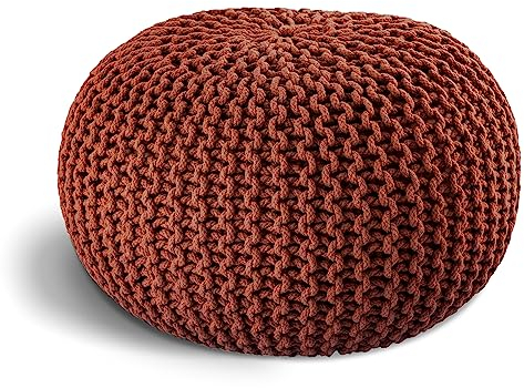 ELYFLAIR® handgefertigter Strickhocker Sitzhocker Ø 55cm I Sitzpouf Sitzpuff Bodenkissen Sessel Kissen Sitzkissen Sitzsack - mit eleganter Grobstrick-Optik - Dekoration Interieur (Terracotta, Ø 55cm)