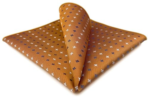 S&W SHLAX&WING Pañuelos de Bolsillo para Hombres Naranja con Puntos Azul Blanco Borde de Color para Traje