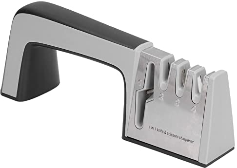 Affilacoltelli Tascabili, Affilacoltelli a Forbice, Affilacoltelli a 4 Teste Uso Rapido Sicuro Confortevole Resistenza allo Scivolamento Gadget da Cucina Per Coltelli Forbici
