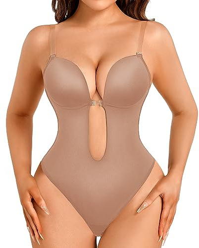 Decorus Shapewear Bodysuit, Backless Body Shaper, Comfortable Shapewear for Women Tummy Control, Open Adjustable Crotch, with Extra Sturdy Straps for Wedding Party Club Daily(SKIN PINK XXL)