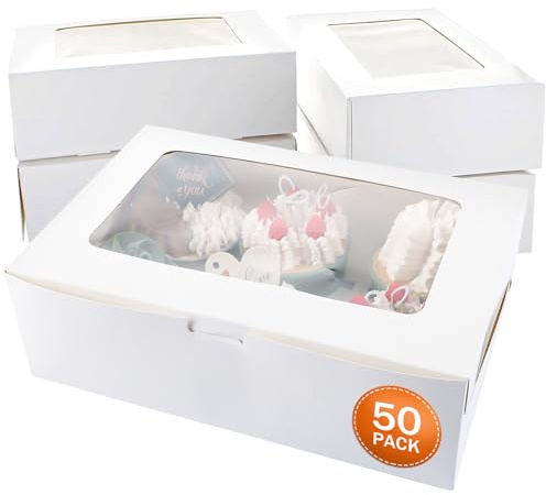 ZOFUN 50 Pcs Cupocake Boxes 6 Hole, 24 x 16 x 7.5 cm Cupcake Boxes White, Rectangle Cardboard Cupcake Boxes 6, 6 Hole Cup Cake Box for Cupcake Carrying Displaying Takeway