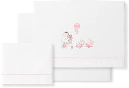 Juego de sábanas de Minicuna JIRAFA BICICLETA en blanco rosa · 100% ALGODÓN · INTERBABY
