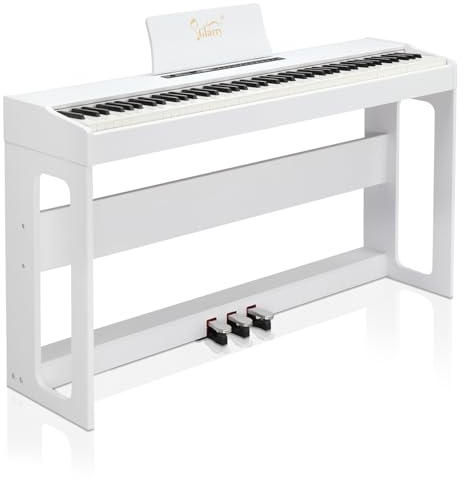 LEADZM 88 Tasten Digital Piano, Voll Gewichtete Tastatur, E-Piano mit MIDI-USB, Audio Bluetooth und Stereolautsprechern, 128 Töne und Rhythmen, 3-Pedal-System, Weiß