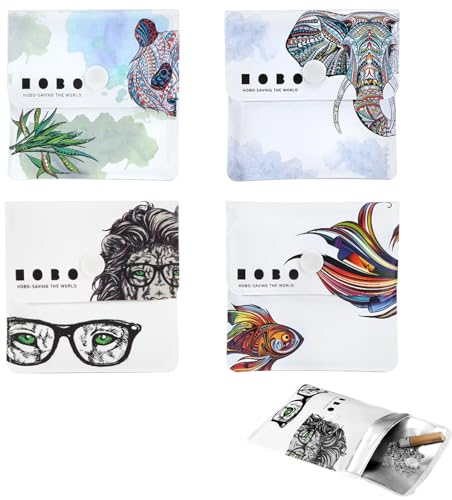 Posacenere Ignifugo Portatile,Porta Mozziconi Tascabile,Semplice Mini Posacenere Sacchetto,Riutilizzabile,Inodore,Rivestimento Ignifugo,Adatto per Viaggi e Attività All'aperto 8x8cm 4 Pezzi Tokaneit