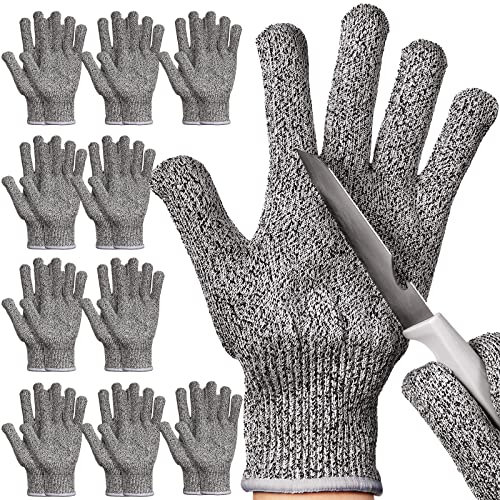 Chuarry Lot de 10 paires de gants résistants aux coupures - Protection niveau 5 - Gants de cuisine pour éplucher les poissons (gris, XL)