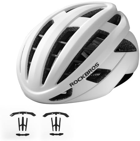 ROCKBROS Fahrradhelm Integrierter Radhelm, Leichter Cityhelm Rennradhelm, Robuster Atmungsaktiv für Mountainbikes Rennräder Unisex Erwachsene Damen und Herren M(54-58cm) Weiß-matt