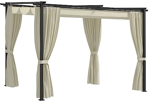 Mengtu Pavillon mit Vorhängen Gartenzelt Partyzelt Festzelt Gartenpavillon Pergola Sonnenschutz Terrassenüberdachung Pergola Mit Markisenschutz 3x3 m Creme Stahl Garten Möbel