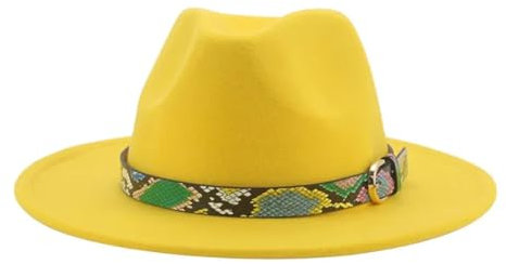 SOYNIA Fedora Trilby Filzhut Hut Hüte Für Männer Gürtel Vintage-Straßen-Fedora-Hüte Breiter Fascinator Damen-Filzhüte 59–61 cm (XL) Gelb