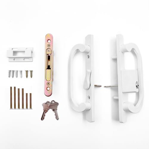 DECEBALUS Sliding Glass Patio Door Handle Set with Mortise Lock and Key Cylinder, Offset Thumbturn Fits Door Thickness from 1-1/2 to 1-3/4, 3-15/16” Screw Hole Spacing, Non-Handed (DCSM-2320)
