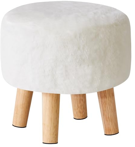 YMYNY Fußhocker, Massivholz Hocker, Runder Ottomane mit Holzbeinen, Pouf Couch Hocker, Sofa Fußstütze für Wohnzimmer Schlafzimmer 32×32×32CM Weiß HBD035W