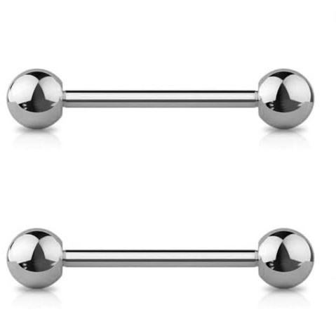 Jewel Barrel 2pcs Tongue Piercing Bars Straight Barbell Jewellery Nipple Bar Ring 14G (1.6mm) 12mm 14mm 16mm Length, 4/5/6mm Balls, Surgical Steel Pair (Silver, 14)