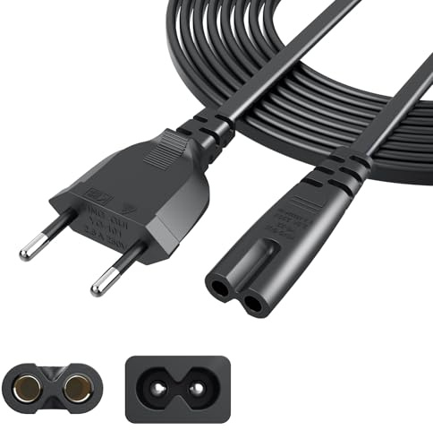 3 m Câble d'alimentation Euro C7 Fiche Bipolaire Cordon pour PS5 / PS4 / PS4 Slim / PS3 Slim/Xbox One S/X, Xbox Série X/S, Samsung LG Sony TCL Sharp TV Câble d'alimentation 2 Pôles - Noir