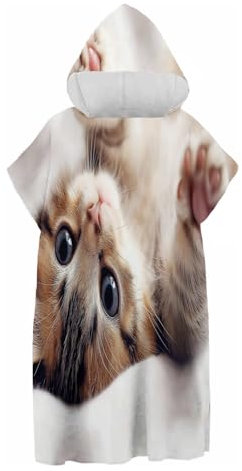 CDXNORA Badeponcho Mit Kapuzen -Tiere Surf Poncho Damen Herren, Mikrofaser Handtuch Poncho Erwachsene Süße Katze Drucken Badeponcho Schnelltrocknend Bademantel 75X110Cm