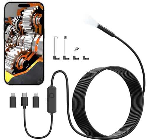 TOPDC Endoskopkamera mit Licht, 1920P HD-Endoskopkamera, 8 einstellbare LED-Inspektions-Endoskope für Android und iOS, 5 m langes halbstarres Schlangenkabel, IP67 wasserdicht