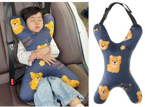 XGOPTS Kids X-Shaped Car Seat Pillow Children Travel Pillow Soft Headrest Pillow Breathable Car Sleeping Head Neck Support Universal Adjustable Seat Belt Cushion Rest Pillow for Kids Adults Airplane