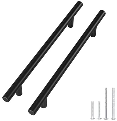 LONTAN 12 Pack Kitchen Door Handles 160mm Black Kitchen Cupboard Handles Drawer Pulls for Bathroom Bedroom Cabinet Wardrobe T-Shaped Stainless Steel Pulls