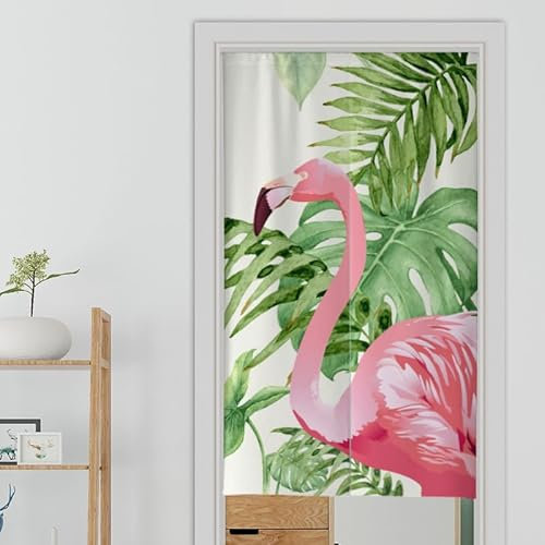 Küchenvorhänge Pink Flamingo Leaf Vorhänge Kurz Polyester Scheibengardinen Waschbar Raumteiler Vorhang Türvorhang Langlebig Gardine Küchenfenster Verdickung Tür Vorhang Door Curtain 70x150cm