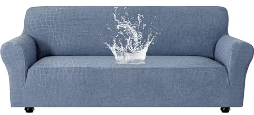 Ystyle Funda Sofa Impermeable 3 Plazas, Ajustables Fundas Sofa Elasticas, Universales Cubre Sofas Antiarañazos Gatos, Couch Cover Antideslizante Antimanchas, con Reposabrazos, Azul Gris