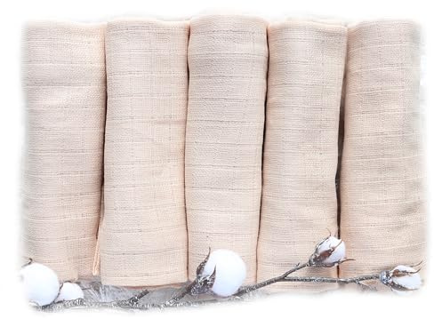 FENSILO dregellappar, muslinblöjor, 5-pack, 70 x 80 cm, muslindukar, babytygblöjor för pojkar och flickor, beige