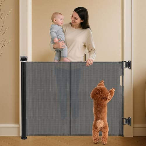 Barrière Sécurité pour Enfant Chien, Barriere de Securite Retractable, avec Renforcement en Fibre de Verre, pour Enfants et Aux Chiens Petits Moyens, Grands, 1.5M