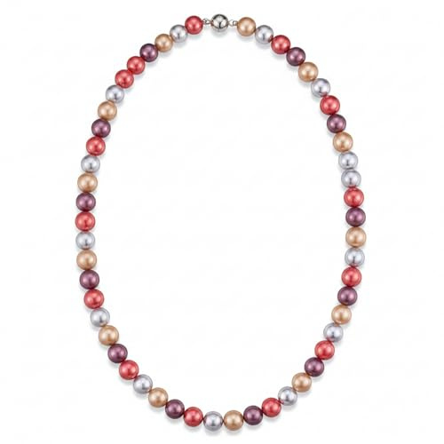 Leslii Perlenkette Collier Halskette Damen Kette Perlencollier echte Muschelkern-Perlen 44cm Magnet Verschluss (Rot Multi)