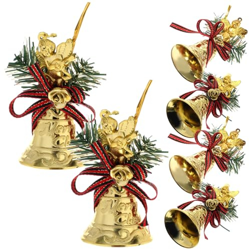 AKOOSY 6 Stück Teiliges Set Weihnachtsglocken aus Robustem Kunststoff Goldfarbene Weihnachtsbaum Anhänger mit Aufhängeband Wetterfeste Deko für Innen und Außenbereich Festliche Glocken