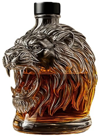300ML Decantador Whisky - Arte Estatua, Botella De Whisky Con León Grabado En 3D, Divertidos Vasos De Animales, Decantador De Whisky, Botella De Vino Y Decoración De Bar Para El Hogar