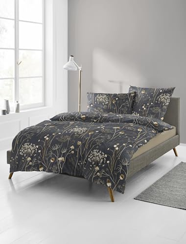 Bierbaum Ropa de Cama 4140, Franela Fina, 100% algodón, diseño en Alemania, Antracita 10, 135 x 200 + 80 x 80 cm