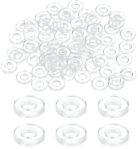 sourcing map 150 Pcs M2 PVC Flat Washers Clear Plain Washer 2mm ID 5mm OD 1mm Thick Round Flat Spacers for Screws Bolts Glass Shower Door Handle Bathroom