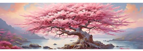 SHEGZHUC 110x50cm Diamond Painting Erwachsene Groß XXL Kirschbaum Meer, Diamant Malerei Bilder Landschaft Kirschblüten, Mosaik Stickerei Kreuzstich Kunst Geschenk, Wanddekoration für Schlafzimmer