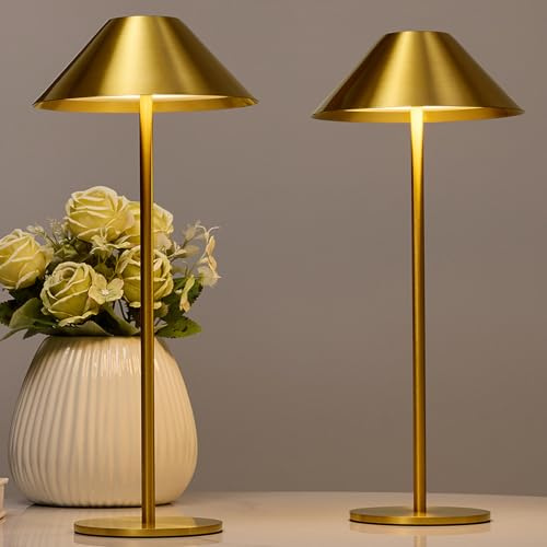 Bojim 2 Pezzi Lampada da Tavolo Senza Fili LED USB Ricaricabile Touch Esterno Design Elegante, Lampade Batteria Table Ristorante Dimmerabile Luci Giardino Esterno IP54 Outdoor Metallo Oro