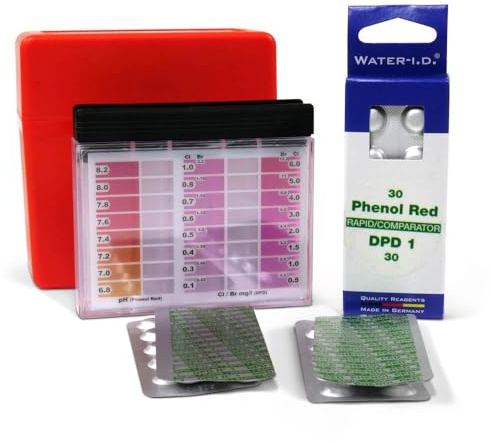 Water-I.D. Pooltester Chlor Brom pH SET mit Refill - Mehrkammer Pool Wassertester 10 ml - 16 Skalen Chlor 8 Skalen pH - inkl. 120 Tabletten DPD 1 & Phenol Red